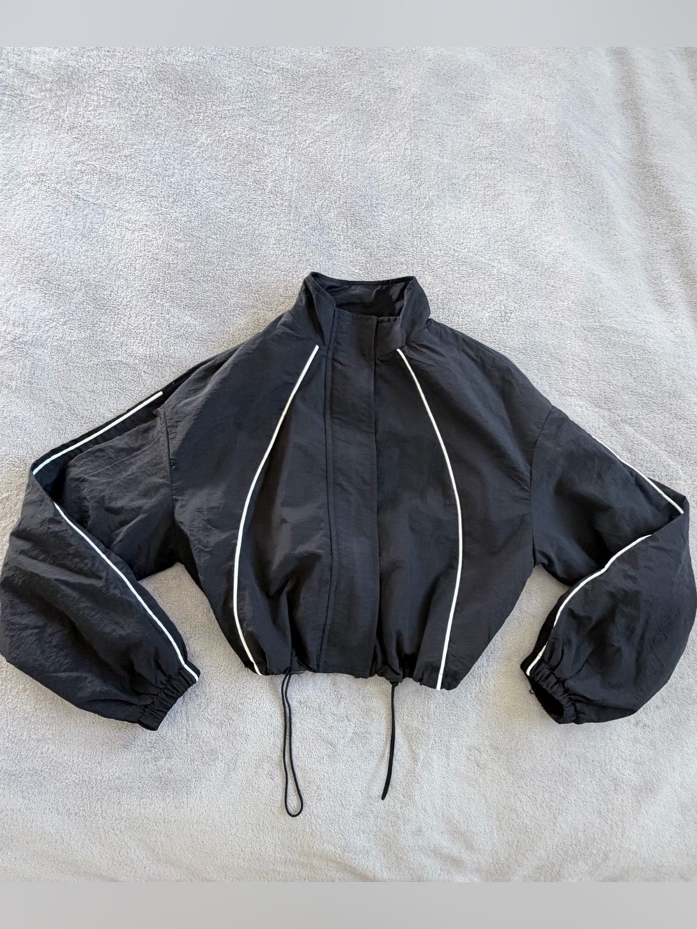 Cropped Black Windbreaker Jacket Size S